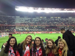 Students at Football Stadium